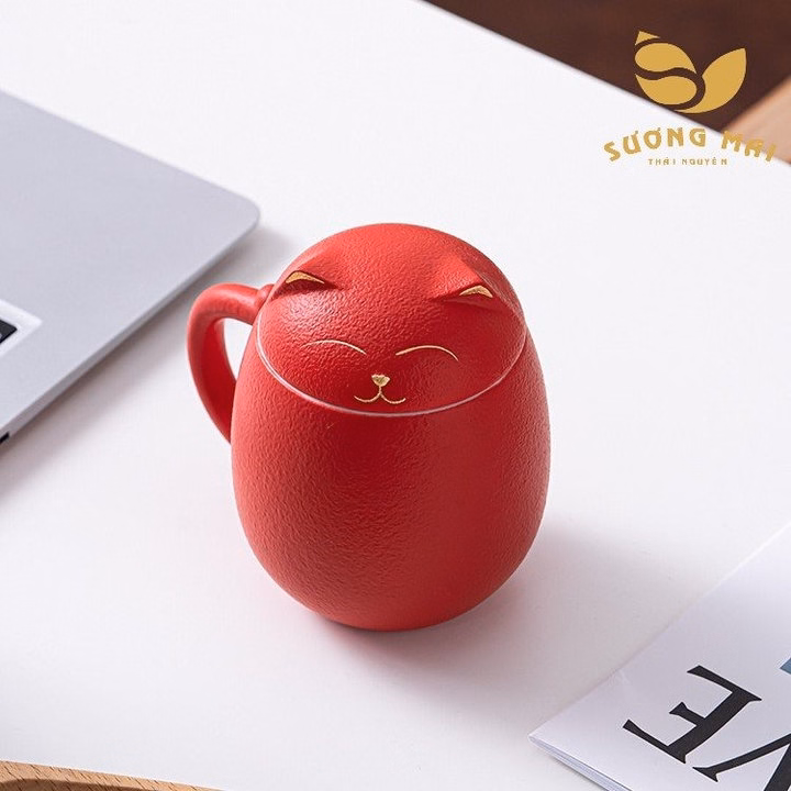 Cốc Uống Trà Hình Mèo Đỏ Thần Tài - Sương Mai - Ảnh 2