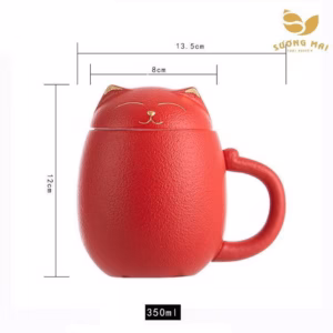 Cốc Uống Trà Hình Mèo Đỏ Thần Tài - Sương Mai