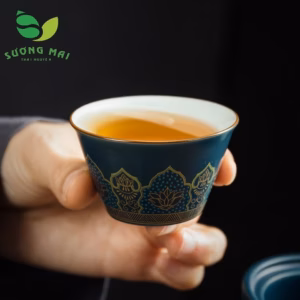 Bộ Ấm Chén Du Lịch Màu Xanh , Va Li Da Đẹp, Sang Trọng - Sương Mai