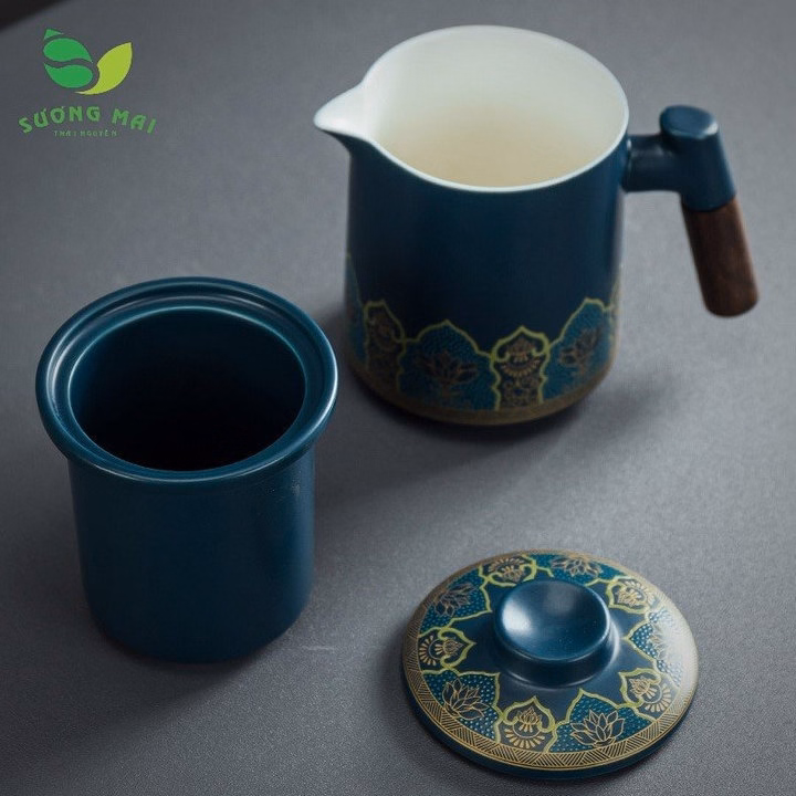 Bộ Ấm Chén Du Lịch Màu Xanh , Va Li Da Đẹp, Sang Trọng - Sương Mai - Ảnh 2