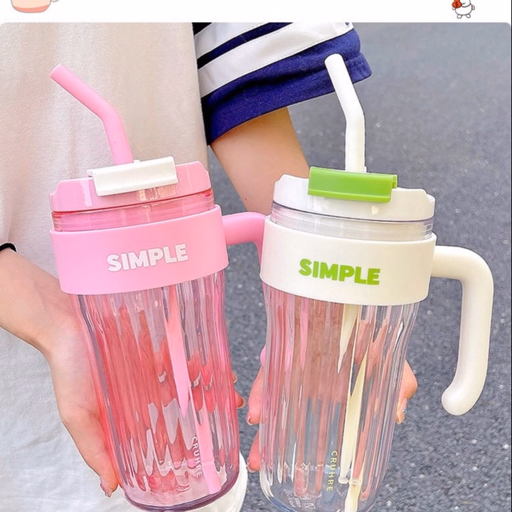 Bình Nước Simple Có Ống Hút Tay Cầm Dung Tích Lớn 920Ml - Su - Ảnh 5