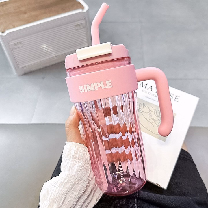 Bình Nước Simple Có Ống Hút Tay Cầm Dung Tích Lớn 920Ml - Su - Ảnh 8