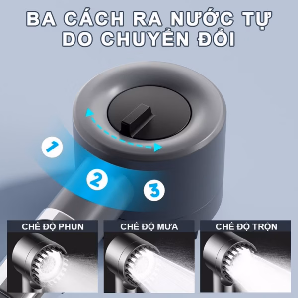 Vòi Hoa Sen, Vòi Nhà Tắm Turbo Tăng Áp Lực Nước 3 In1 Có 3 Chế Độ Hỗ Trợ Tăng Lực Nước Phun Sương Ctb786 - Bechip - Ảnh 3