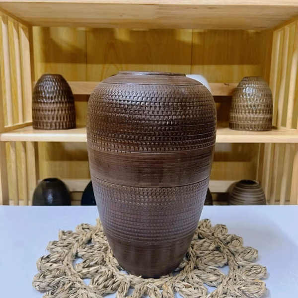 Bình Cắm Hoa Bát Tràng, Dáng Chum Cao 30Cm , Men Nâu Ganh Tay Mộc Mạc - Chipxinhxk - Ảnh 5