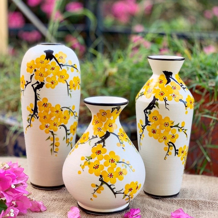 Bộ 3 Bình Gốm Vẽ Hoa Bát Tràng Làm Quà Tặng, Decor Trang Trí, Cắm Hoa - Chipxinhxk - Ảnh 2