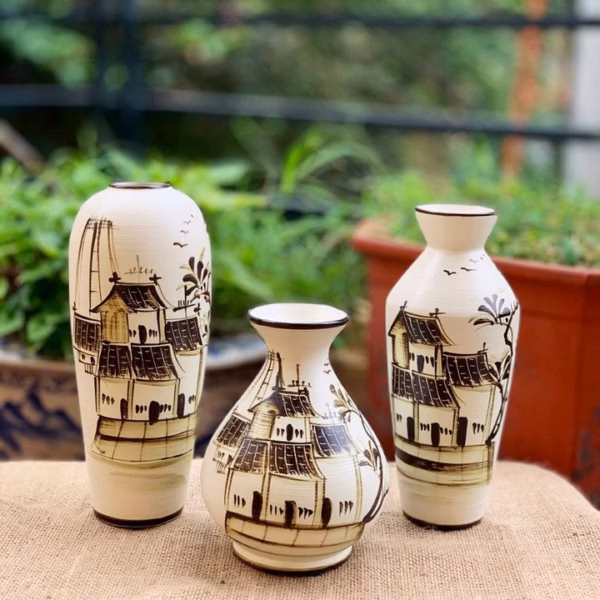 Bộ 3 Bình Gốm Vẽ Hoa Bát Tràng Làm Quà Tặng, Decor Trang Trí, Cắm Hoa - Chipxinhxk - Ảnh 5