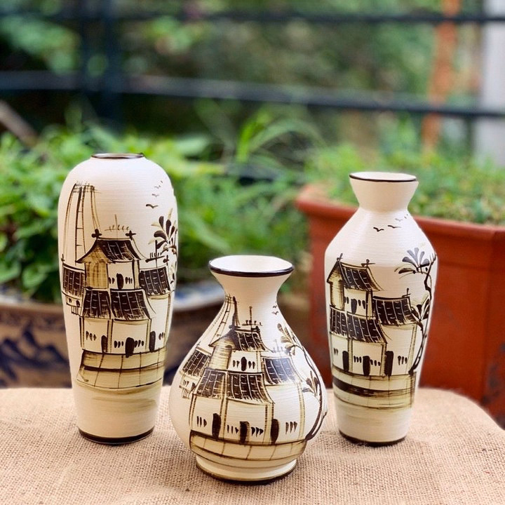 Bộ 3 Bình Gốm Vẽ Hoa Bát Tràng Làm Quà Tặng, Decor Trang Trí, Cắm Hoa - Chipxinhxk - Ảnh 5