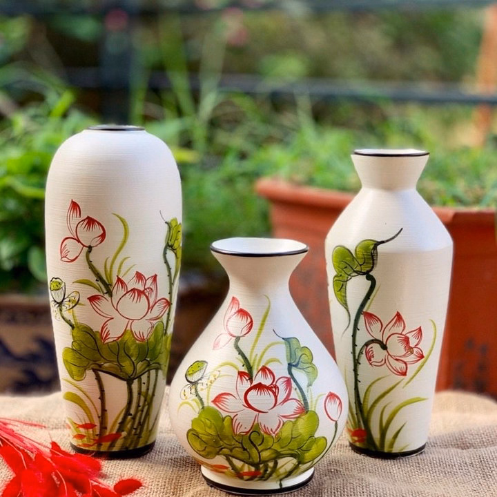 Bộ 3 Bình Gốm Vẽ Hoa Bát Tràng Làm Quà Tặng, Decor Trang Trí, Cắm Hoa - Chipxinhxk - Ảnh 6