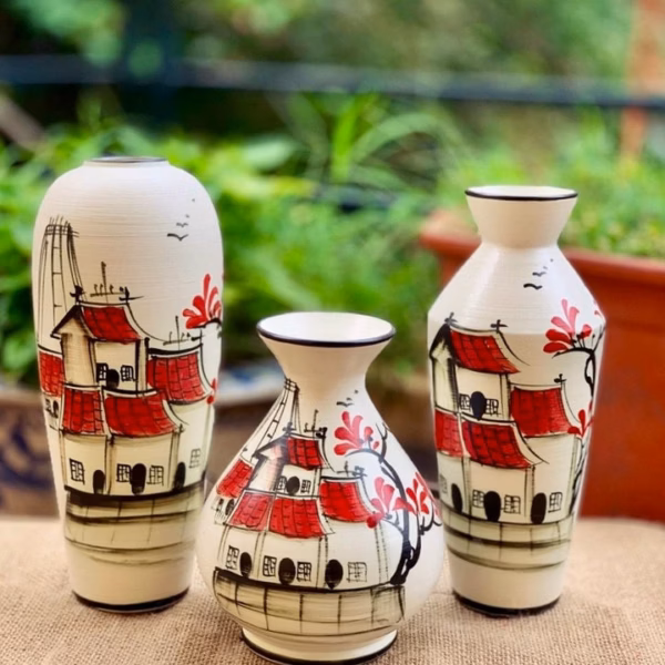 Bộ 3 Bình Gốm Vẽ Hoa Bát Tràng Làm Quà Tặng, Decor Trang Trí, Cắm Hoa - Chipxinhxk - Ảnh 9