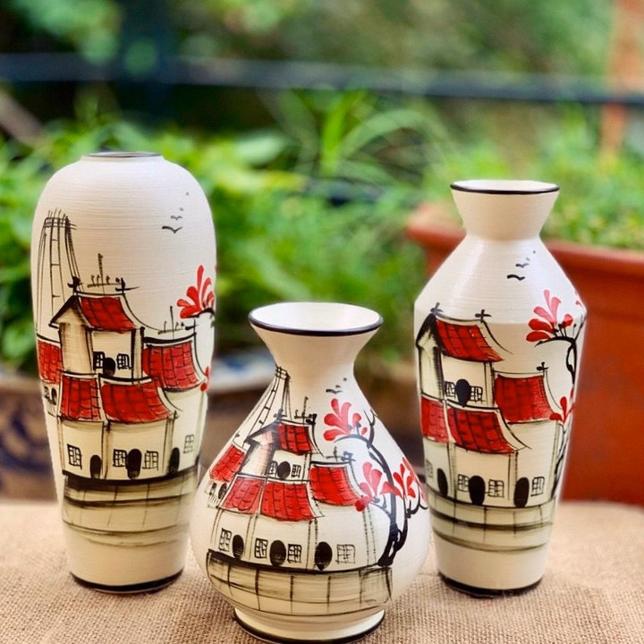 Bộ 3 Bình Gốm Vẽ Hoa Bát Tràng Làm Quà Tặng, Decor Trang Trí, Cắm Hoa - Chipxinhxk - Ảnh 9