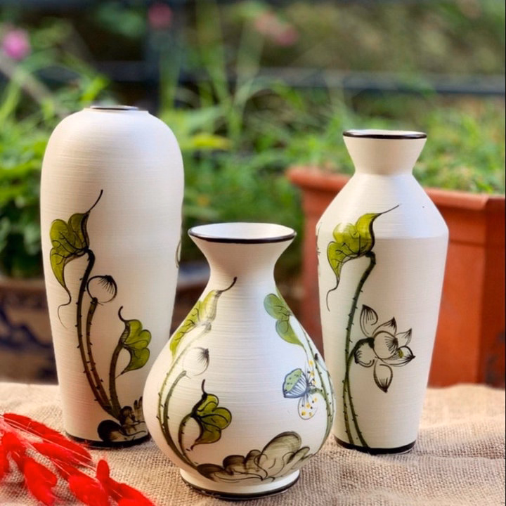 Bộ 3 Bình Gốm Vẽ Hoa Bát Tràng Làm Quà Tặng, Decor Trang Trí, Cắm Hoa - Chipxinhxk - Ảnh 10