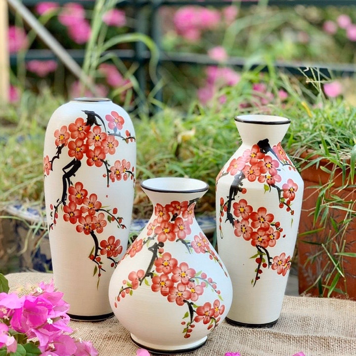 Bộ 3 Bình Gốm Vẽ Hoa Bát Tràng Làm Quà Tặng, Decor Trang Trí, Cắm Hoa - Chipxinhxk - Ảnh 12