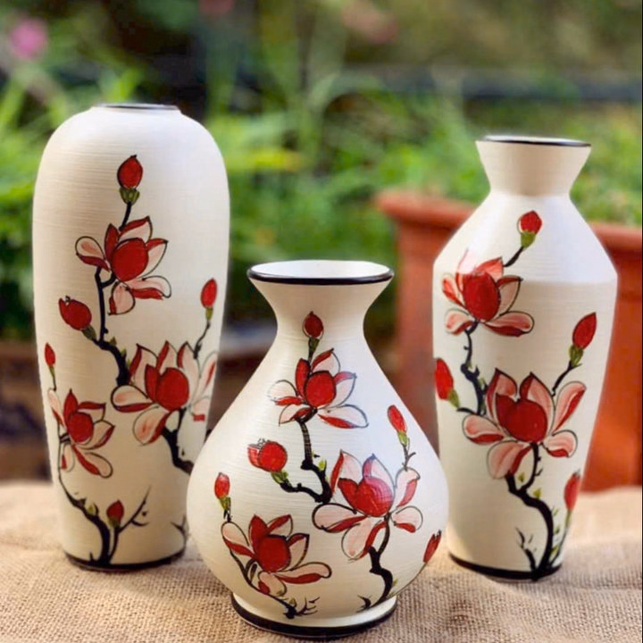 Bộ 3 Bình Gốm Vẽ Hoa Bát Tràng Làm Quà Tặng, Decor Trang Trí, Cắm Hoa - Chipxinhxk - Ảnh 11