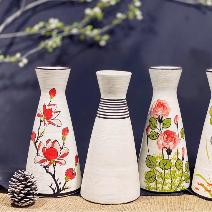 Lọ Hoa Vẽ Tay, Bình Hoa Gốm Sứ Bát Tràng Dáng Ly Decor Cắm Hoa Đều Đẹp -Chipxinhxk - Ảnh 9