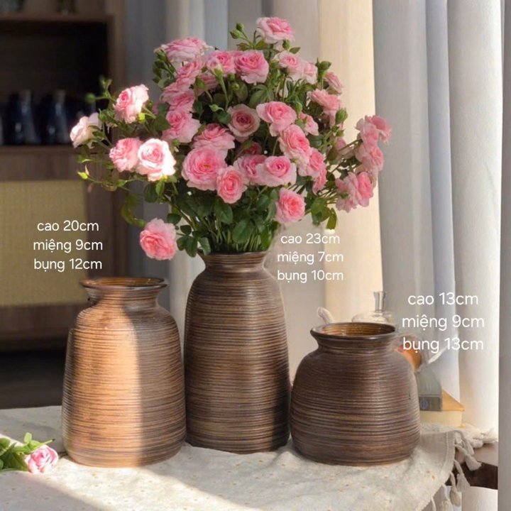 Bộ 3 Bình Gốm Bát Tràng Miệng Loe, Men Mộc Vân Ganh Decor Trang Trí, Cắm Hoa ,Làm Quà Tặng Đẹp- Chipxinhxk - Ảnh 2