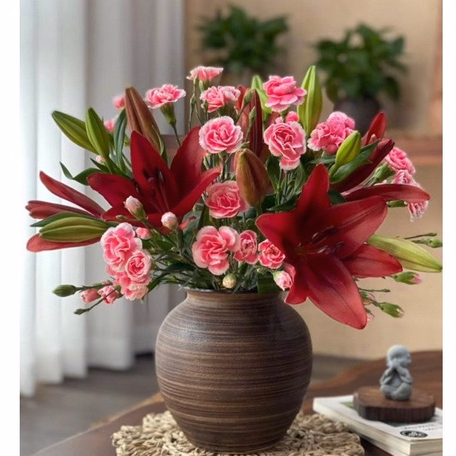 Bình Gốm Bát Tràng Dáng Vò Tròn Men Mộc Vân Ganh, Decor Trang Trí, Căm Hoa Đẹp- Chipxinhxk - Ảnh 3