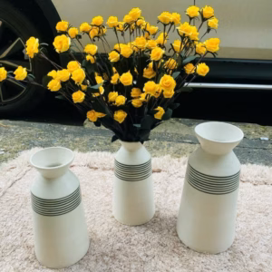Bộ 3 Bình Gốm Bát Tràng Dáng Ly Cao Men Trắng Họa Tiết Kẻ Decor, Cắm Hoa Hồng, Ly..- Chipxinhxk