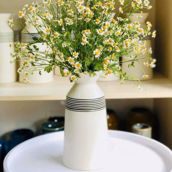 Bộ 3 Bình Gốm Bát Tràng Dáng Ly Cao Men Trắng Họa Tiết Kẻ Decor, Cắm Hoa Hồng, Ly..- Chipxinhxk - Ảnh 5