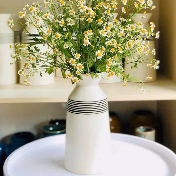 Bộ 3 Bình Gốm Bát Tràng Dáng Ly Cao Men Trắng Họa Tiết Kẻ Decor, Cắm Hoa Hồng, Ly..- Chipxinhxk - Ảnh 5