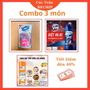 Combo Nước Lau Sàn Sunlight, Nước Tẩy Bồn Cầu Vim, Chai Xịt Tẩy Rửa Đa Năng Nhà Bếp Ctb488 - Bechip