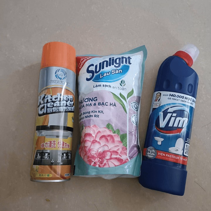 Combo Nước Lau Sàn Sunlight, Nước Tẩy Bồn Cầu Vim, Chai Xịt Tẩy Rửa Đa Năng Nhà Bếp Ctb488 - Bechip - Ảnh 8