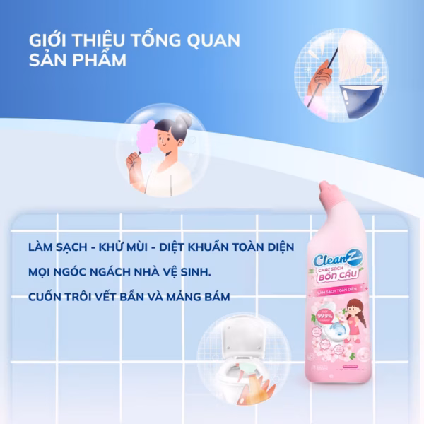 Chai Nước Tẩy Rửa Bồn Cầu, Toilet, Nhà Vệ Sinh Hương Hoa Anh Đào Khử Mùi Diệt Khuẩn Ctb809 - Bechip - Ảnh 2