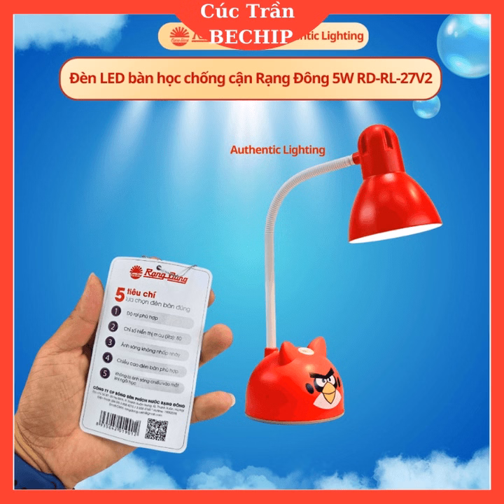 Đèn Led Bàn Học Chống Cận Rạng Đông 5W Rd-Rl27V2-Tiết Kiệm Điện, Ánh Sáng Vàng Chuẩn, Bảo Vệ Thi Lực - Ctb811