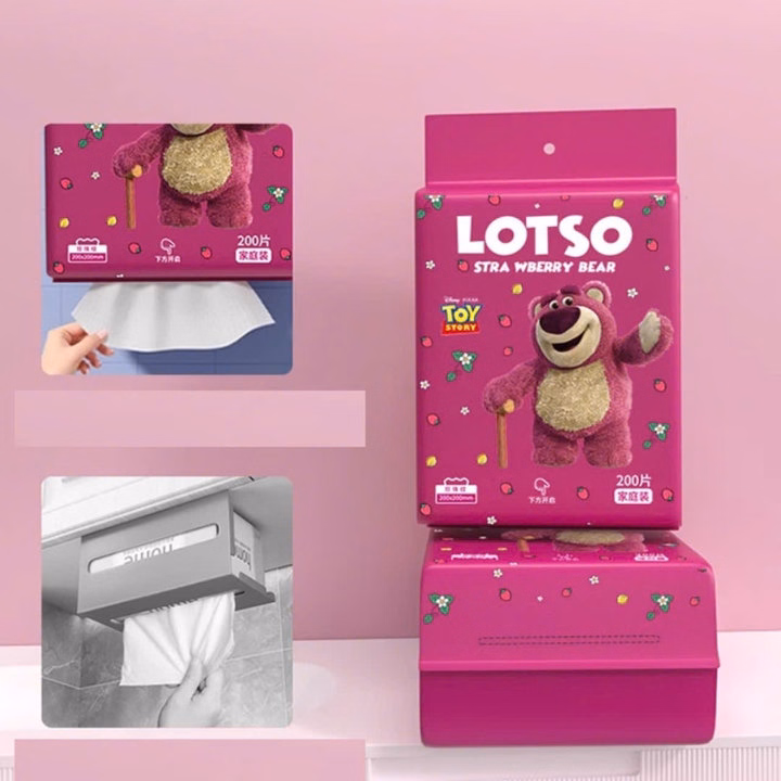 Bịch Khăn Giấy Khô Gấu Dâu Lotso 200 Tờ Dạng Rút Mềm Mại Sử Dụng Đa Năng Tiện Lợi L024 - Lady'S Passion - Ảnh 3