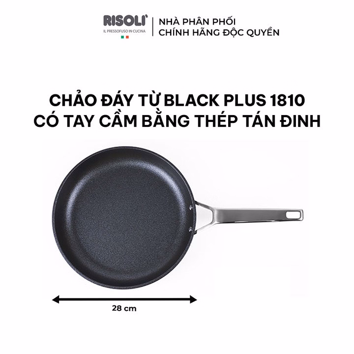 Chảo Đáy Từ Black Plus 1810 Có Tay Cầm Bằng Thép Tán Đinh - Op103Bain/20,24,28 - Risolì - Ảnh 2