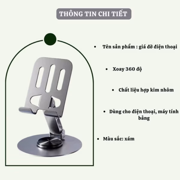 Giá Đỡ Điện Thoại, Ipad Kim Loại C-003 Xoay 360 Độ - Su - Ảnh 10