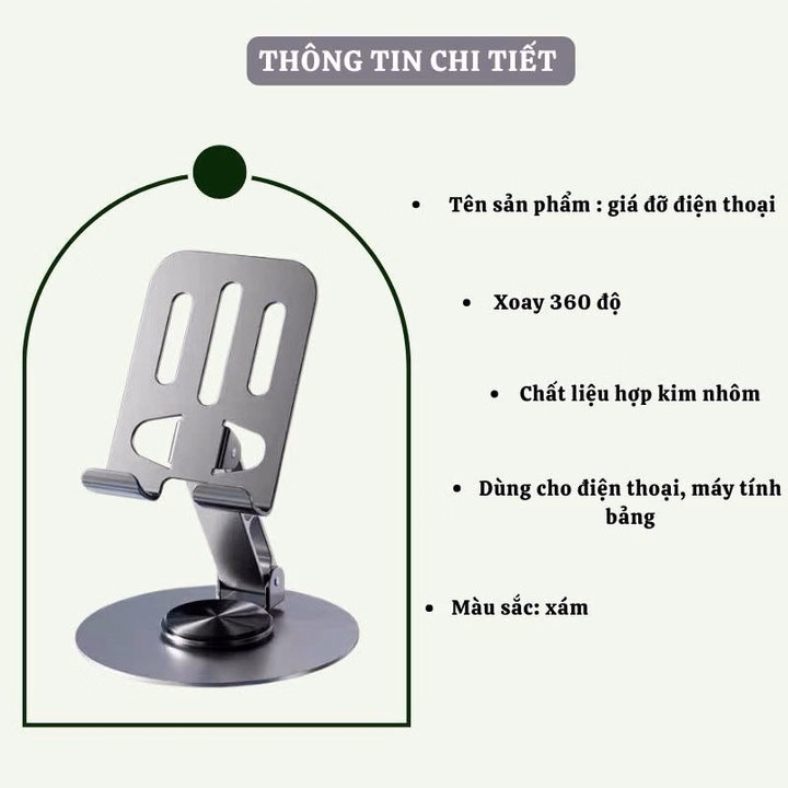 Giá Đỡ Điện Thoại, Ipad Kim Loại C-003 Xoay 360 Độ - Su - Ảnh 10