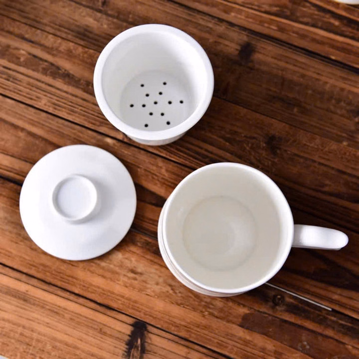 Cốc Sứ Trắng (Có Lọc) Dùng Uống Trà Văn Phòng Tiện Lợi Sương Mai - Ảnh 4