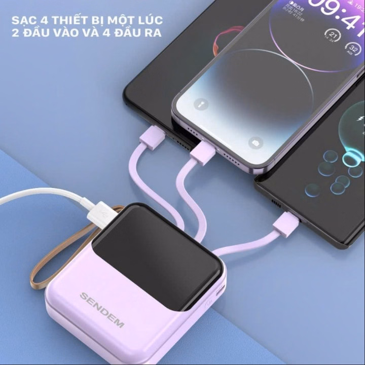 Pin Dự Phòng Sendem P301 10.000Mah Tích Hợp Cáp Sạc, Có Led Báo Phần Trăm Pin - Gdn - Ảnh 3