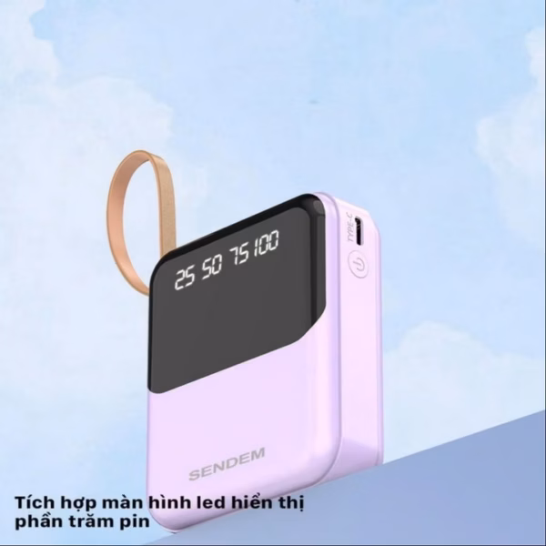 Pin Dự Phòng Sendem P301 10.000Mah Tích Hợp Cáp Sạc, Có Led Báo Phần Trăm Pin - Gdn - Ảnh 6