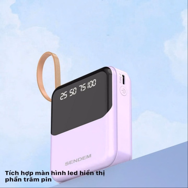 Pin Dự Phòng Sendem P301 10.000Mah Tích Hợp Cáp Sạc, Có Led Báo Phần Trăm Pin - Gdn - Ảnh 6