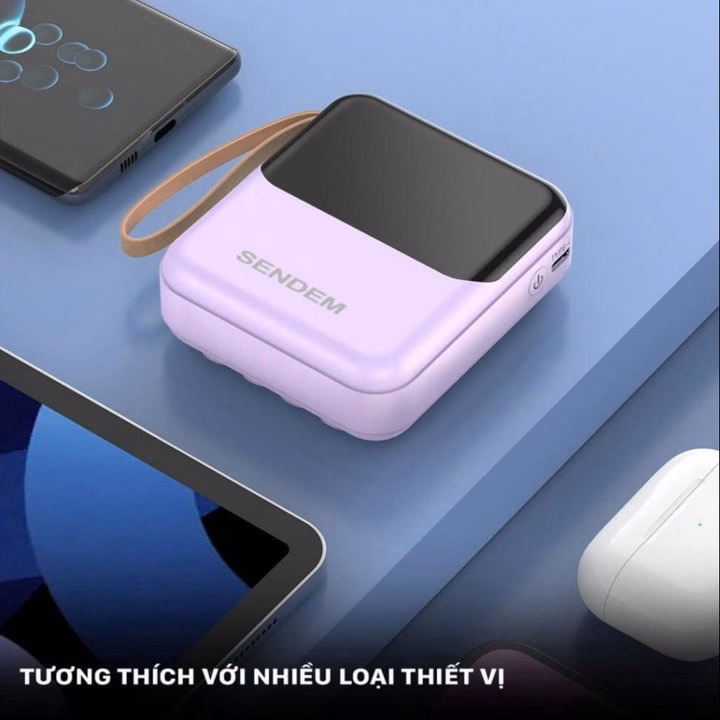 Pin Dự Phòng Sendem P301 10.000Mah Tích Hợp Cáp Sạc, Có Led Báo Phần Trăm Pin - Gdn - Ảnh 7