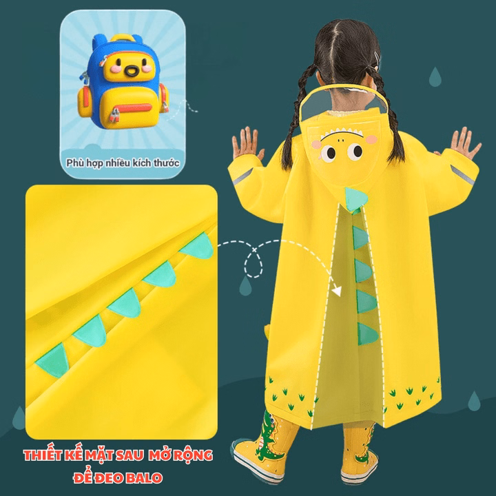 Áo Mưa Cho Bé Từ 3-10 Tuổi Bh Kids, Chất Liệu Eva Thân Thiện Môi Trường, Chống Thấm Tuyệt Đối, Dày Dặn - Ch172 - Ảnh 3