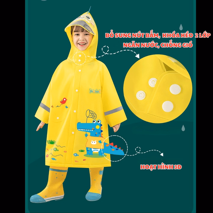 Áo Mưa Cho Bé Từ 3-10 Tuổi Bh Kids, Chất Liệu Eva Thân Thiện Môi Trường, Chống Thấm Tuyệt Đối, Dày Dặn - Ch172 - Ảnh 4