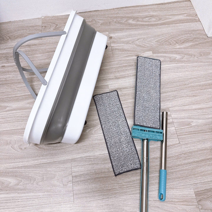 Combo Cây Vắt Phẳng Xanh 2 Bông + Xô Gấp Gọn - Su - Ảnh 2