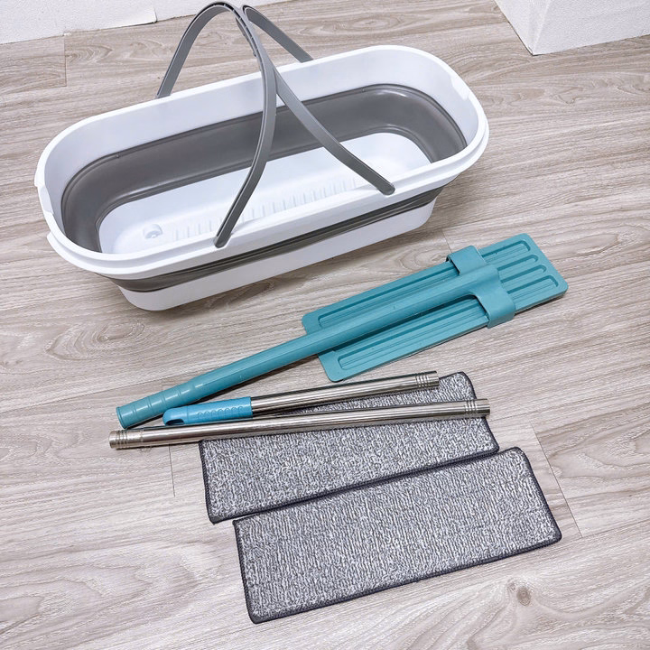 Combo Cây Vắt Phẳng Xanh 2 Bông + Xô Gấp Gọn - Su - Ảnh 4