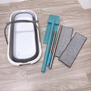 Combo Cây Vắt Phẳng Xanh 2 Bông + Xô Gấp Gọn - Su
