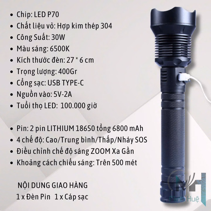 Đèn Pin Cầm Tay Siêu Sáng Xhp70 Chiếu Xa 700 Mét Chống Nước Ipx7 Pin Trâu Gd206 - Lady'S Passion - Ảnh 7