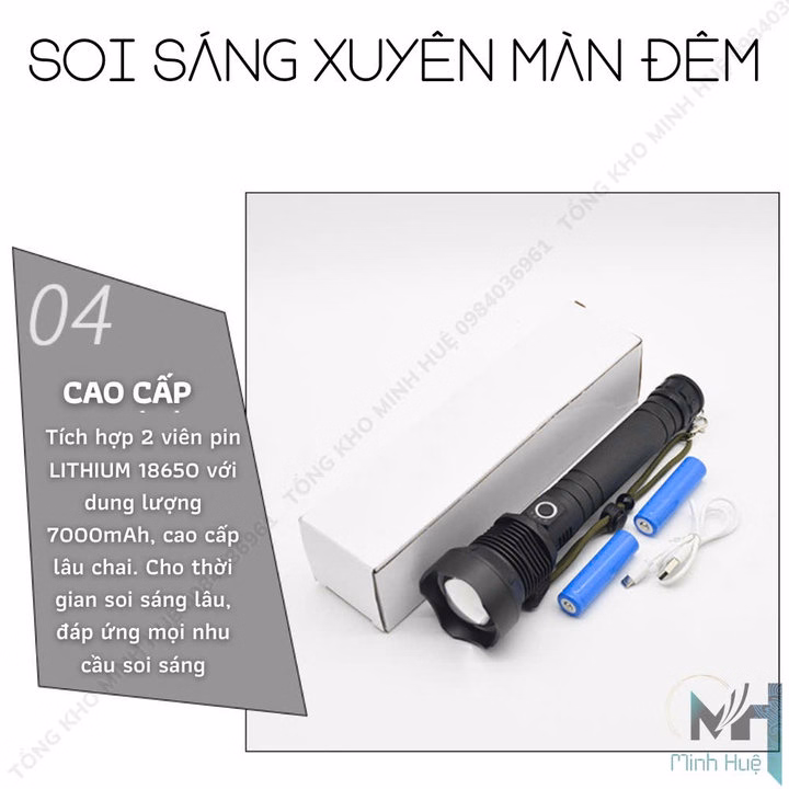 Đèn Pin Cầm Tay Siêu Sáng Xhp70 Chiếu Xa 700 Mét Chống Nước Ipx7 Pin Trâu Gd206 - Lady'S Passion - Ảnh 3