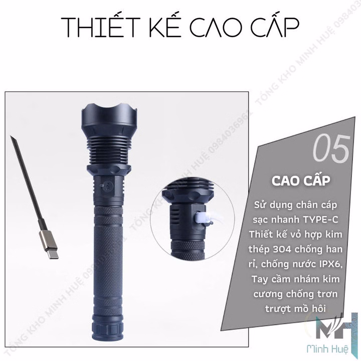 Đèn Pin Cầm Tay Siêu Sáng Xhp70 Chiếu Xa 700 Mét Chống Nước Ipx7 Pin Trâu Gd206 - Lady'S Passion - Ảnh 8