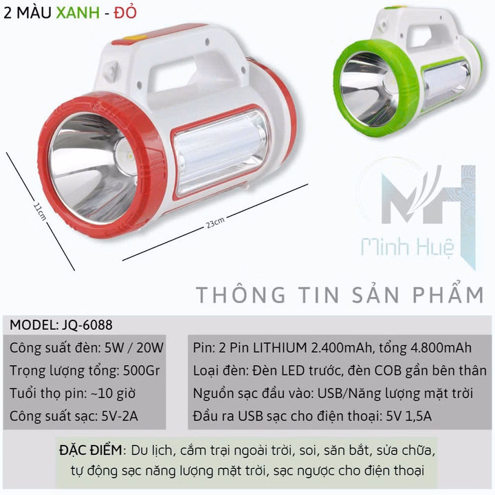 Đèn Pin Cầm Tay Siêu Sáng Jq 6088 Chiếu Xa 650 Mét Sạc Năng Lượng Mặt Trời, Sạc Ngược Cho Điện Thoại Gd207 - Lady'S Passion - Ảnh 4