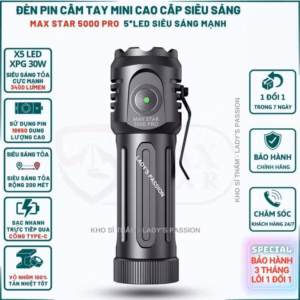 Đèn Pin Mini Cầm Tay Siêu Sáng Max Star 5000 Pro Sạc Trực Tiếp Sử Dụng Pin 18650 Siêu Sáng Mạnh Gd211 - Lady'S Passion