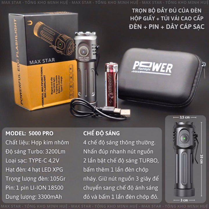 Đèn Pin Mini Cầm Tay Siêu Sáng Max Star 5000 Pro Sạc Trực Tiếp Sử Dụng Pin 18650 Siêu Sáng Mạnh Gd211 - Lady'S Passion - Ảnh 4