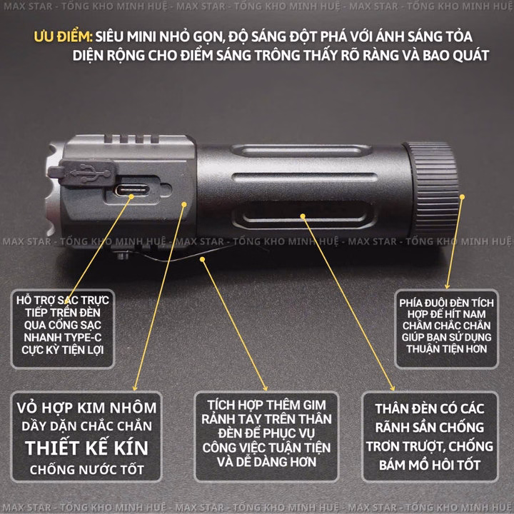Đèn Pin Mini Cầm Tay Siêu Sáng Max Star 5000 Pro Sạc Trực Tiếp Sử Dụng Pin 18650 Siêu Sáng Mạnh Gd211 - Lady'S Passion - Ảnh 6