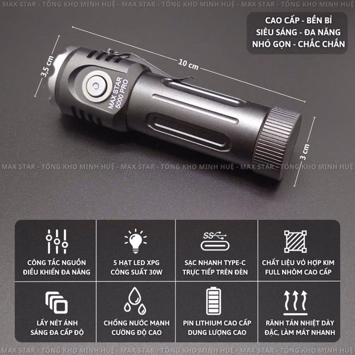 Đèn Pin Mini Cầm Tay Siêu Sáng Max Star 5000 Pro Sạc Trực Tiếp Sử Dụng Pin 18650 Siêu Sáng Mạnh Gd211 - Lady'S Passion - Ảnh 5