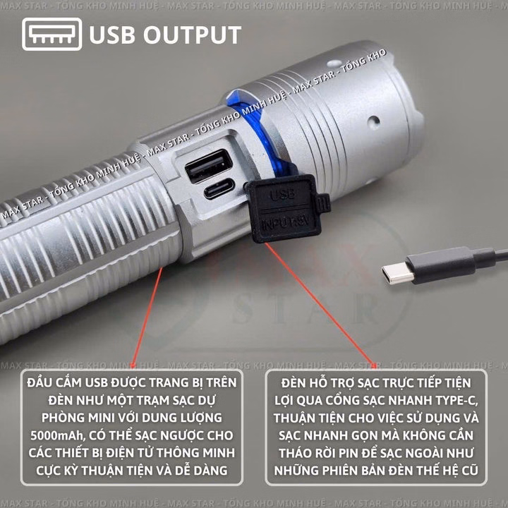 Đèn Pin Cầm Tay Siêu Sáng Zoom Xa Gần Max Star A3 Pro Hiển Thị Pin Tích Hợp Sạc Nhanh Chống Nước Ipx7 Siêu Sáng Xa 500M Gd212 - Lady'S Passion - Ảnh 2